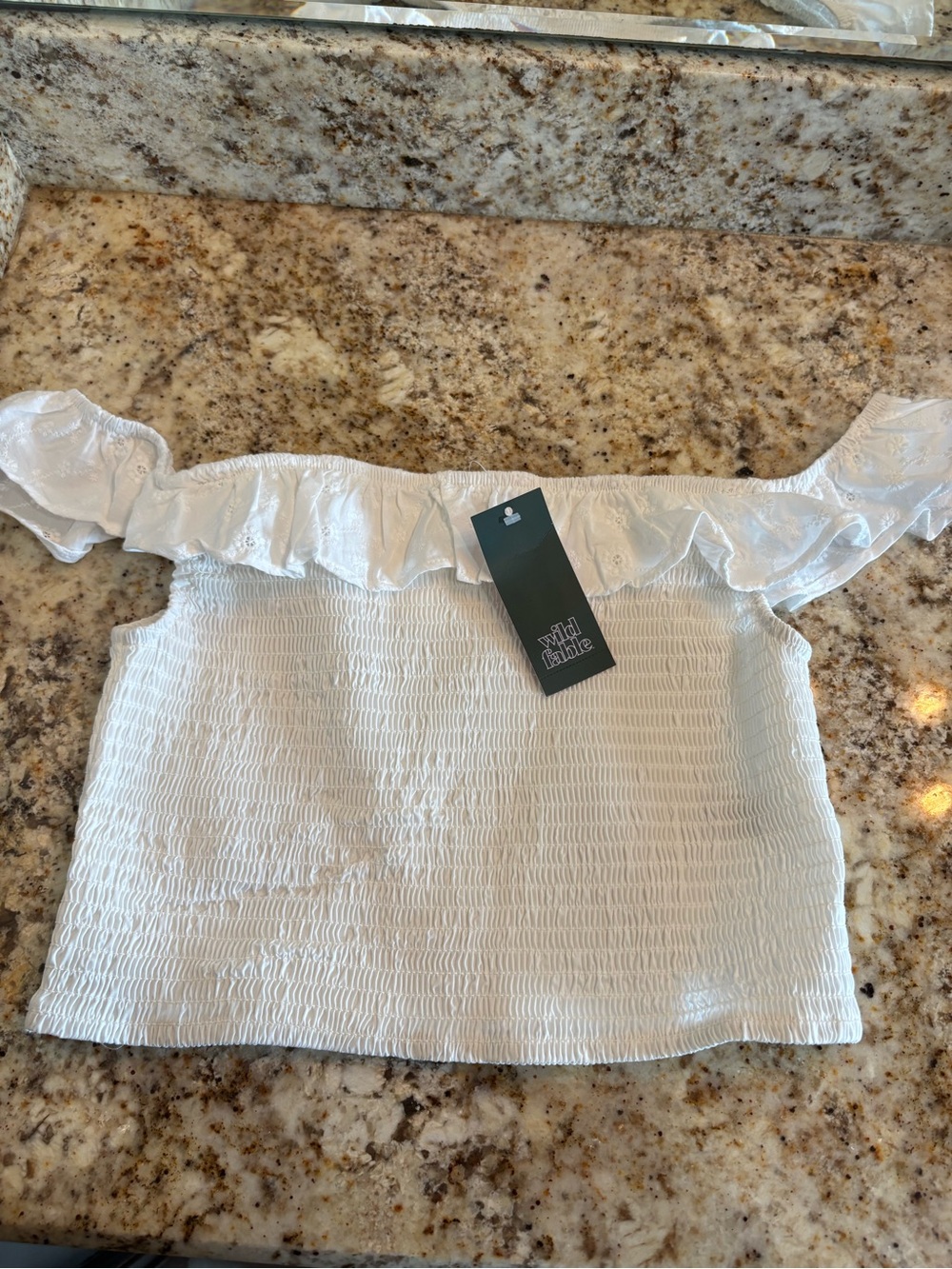 wild fable White Off-Shoulder Smocked Ruffle Crop Top